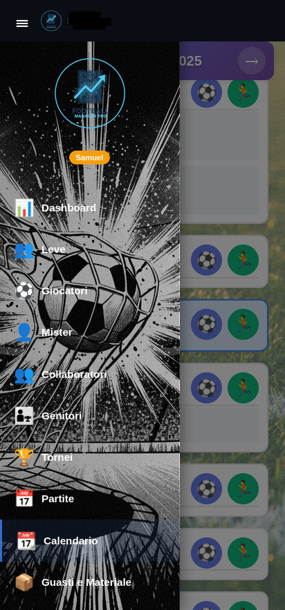 Schermata menu mobile Football Manager